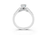 White gold Emerald Cut Diamond Solitaire Ring with Pavé Band and Prong Setting_3