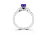 White gold Emerald Cut Diamond Solitaire Ring with Pavé Band and Prong Setting_3