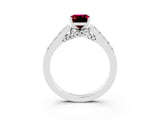 White gold Emerald Cut Diamond Solitaire Ring with Pavé Band and Prong Setting_3