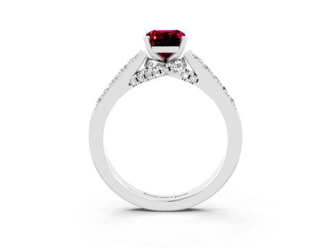 White gold Emerald Cut Diamond Solitaire Ring with Pavé Band and Prong Setting_3