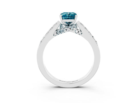 White gold Emerald Cut Diamond Solitaire Ring with Pavé Band and Prong Setting_3
