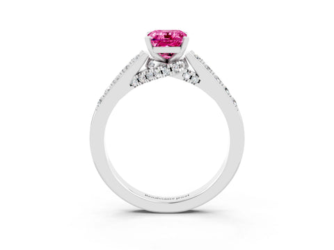 White gold Emerald Cut Diamond Solitaire Ring with Pavé Band and Prong Setting_3