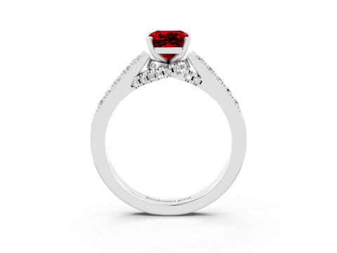 White gold Emerald Cut Diamond Solitaire Ring with Pavé Band and Prong Setting_3
