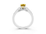 White gold Emerald Cut Diamond Solitaire Ring with Pavé Band and Prong Setting_3