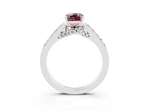 White gold Emerald Cut Diamond Solitaire Ring with Pavé Band and Prong Setting_3