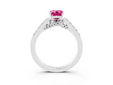 White gold Emerald Cut Diamond Solitaire Ring with Pavé Band and Prong Setting_3