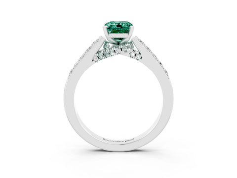 White gold Emerald Cut Diamond Solitaire Ring with Pavé Band and Prong Setting_3