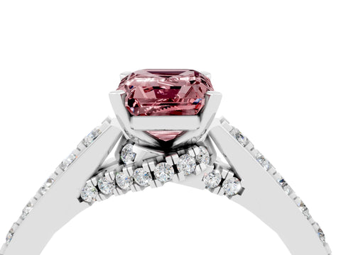 White gold Emerald Cut Diamond Solitaire Ring with Pavé Band and Prong Setting_4