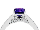 White gold Emerald Cut Diamond Solitaire Ring with Pavé Band and Prong Setting_4