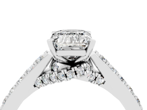 White gold Emerald Cut Diamond Solitaire Ring with Pavé Band and Prong Setting_4