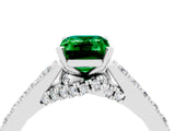 White gold Emerald Cut Diamond Solitaire Ring with Pavé Band and Prong Setting_4