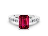 White gold Emerald Cut Diamond Solitaire Ring with Pavé Band and Prong Setting