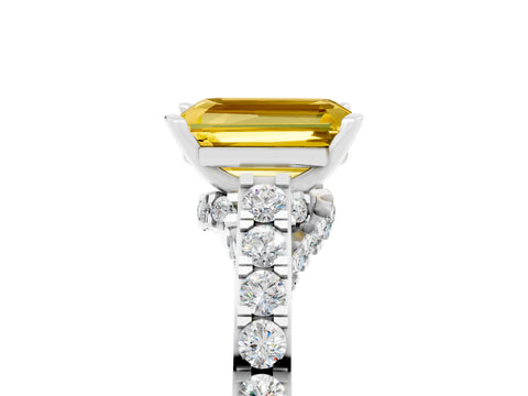White gold Emerald Cut Diamond Solitaire Ring with Pavé Band and Prong Setting_5