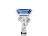 White gold Emerald Cut Diamond Solitaire Ring with Pavé Band and Prong Setting_5