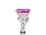 White gold Emerald Cut Diamond Solitaire Ring with Pavé Band and Prong Setting_5