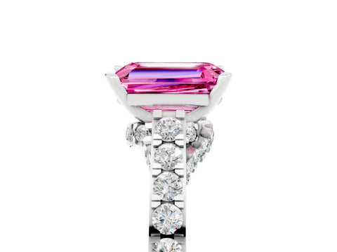 White gold Emerald Cut Diamond Solitaire Ring with Pavé Band and Prong Setting_5