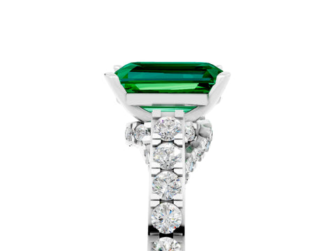 White gold Emerald Cut Diamond Solitaire Ring with Pavé Band and Prong Setting_5