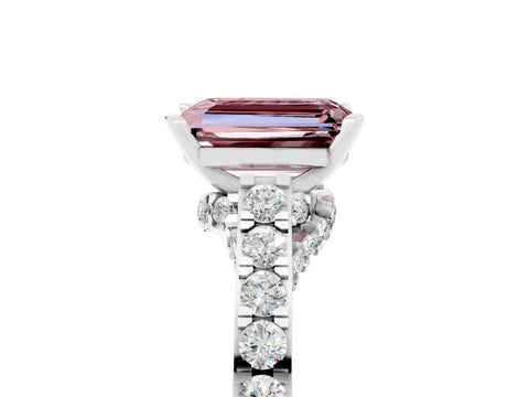 White gold Emerald Cut Diamond Solitaire Ring with Pavé Band and Prong Setting_5