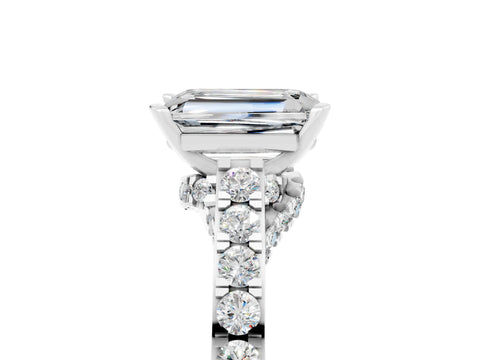 White gold Emerald Cut Diamond Solitaire Ring with Pavé Band and Prong Setting_5