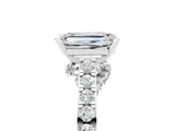 White gold Emerald Cut Diamond Solitaire Ring with Pavé Band and Prong Setting_5