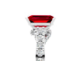 White gold Emerald Cut Diamond Solitaire Ring with Pavé Band and Prong Setting_5