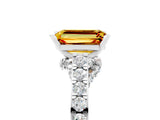 White gold Emerald Cut Diamond Solitaire Ring with Pavé Band and Prong Setting_5