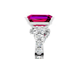 White gold Emerald Cut Diamond Solitaire Ring with Pavé Band and Prong Setting_5