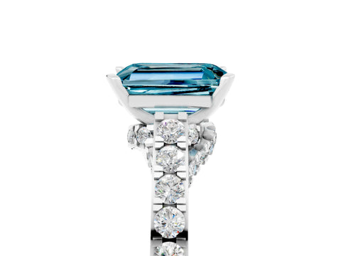 White gold Emerald Cut Diamond Solitaire Ring with Pavé Band and Prong Setting_5