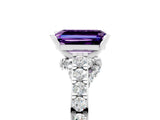 White gold Emerald Cut Diamond Solitaire Ring with Pavé Band and Prong Setting_5