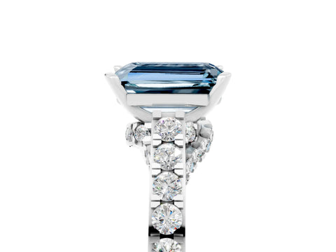 White gold Emerald Cut Diamond Solitaire Ring with Pavé Band and Prong Setting_5