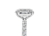 White gold Emerald Cut Diamond Solitaire Ring with Pave Band and Four Prong Setting_231
