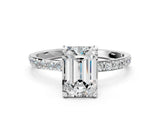White gold Emerald Cut Diamond Solitaire Ring with Pave Band and Four Prong Setting_239