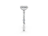 White gold Emerald Cut Diamond Solitaire Ring with Pave Band and Four Prong Setting_241
