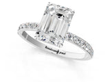 White gold Emerald Cut Diamond Solitaire Ring with Pave Band and Four Prong Setting_248