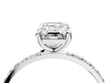 White gold Emerald Cut Diamond Solitaire Ring with Pave Band and Four Prong Setting_251