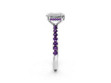 White gold Emerald Cut Diamond Solitaire Ring with Round with Amethyst side stone Pavé Band and Four-Prong Setting_14