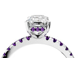 White gold Emerald Cut Diamond Solitaire Ring with Round with Amethyst side stone Pavé Band and Four-Prong Setting_16
