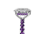 White gold Emerald Cut Diamond Solitaire Ring with Round with Amethyst side stone Pavé Band and Four-Prong Setting_17