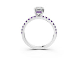 White gold Emerald Cut Diamond Solitaire Ring with Round with Amethyst side stone Pavé Band and Four-Prong Setting_3