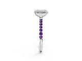 White gold Emerald Cut Diamond Solitaire Ring with Round with Amethyst side stone Pavé Band and Prong Setting_14