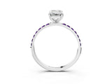 White gold Emerald Cut Diamond Solitaire Ring with Round with Amethyst side stone Pavé Band and Prong Setting_26