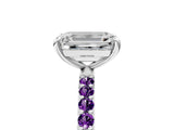 White gold Emerald Cut Diamond Solitaire Ring with Round with Amethyst side stone Pavé Band and Prong Setting_29
