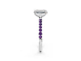 White gold Emerald Cut Diamond Solitaire Ring with Round with Amethyst side stone Pavé Band and Prong Setting_37