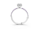 White gold Emerald Cut Diamond Solitaire Ring with Round with Amethyst side stone Pavé Band and Prong Setting_38