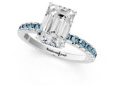 White gold Emerald Cut Diamond Solitaire Ring with Round with Aquamarine side stone Pavé Band and Four-Prong Setting_13