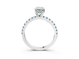 White gold Emerald Cut Diamond Solitaire Ring with Round with Aquamarine side stone Pavé Band and Four-Prong Setting_3