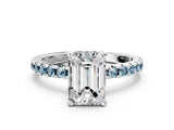 White gold Emerald Cut Diamond Solitaire Ring with Round with Aquamarine side stone Pavé Band and Four-Prong Setting_36