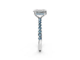 White gold Emerald Cut Diamond Solitaire Ring with Round with Aquamarine side stone Pavé Band and Four-Prong Setting_38