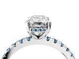 White gold Emerald Cut Diamond Solitaire Ring with Round with Aquamarine side stone Pavé Band and Four-Prong Setting_40