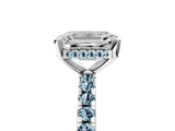 White gold Emerald Cut Diamond Solitaire Ring with Round with Aquamarine side stone Pavé Band and Four-Prong Setting_41